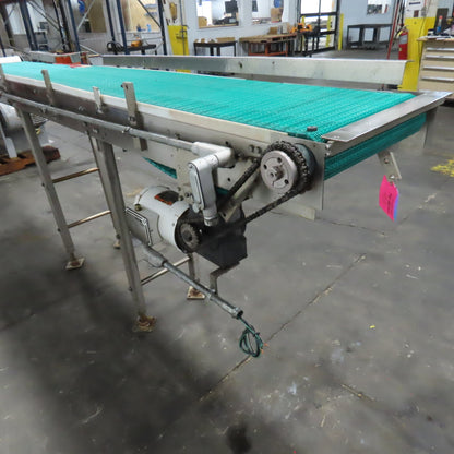 16" x 119" OAL Stainless Steel Slide Bed Belt Conveyor 208-220/480V 3Ph 55.5FPM