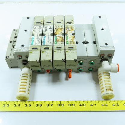 Numatics 006-157D Double Z Pneumatic 16 Valve Block Manifold W/ 4 Solenoids