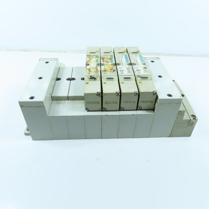 Numatics 006-157D Double Z Pneumatic 16 Valve Block Manifold W/ 4 Solenoids