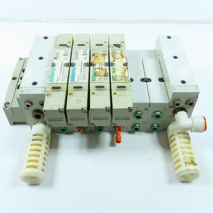 Numatics 006-157D Double Z Pneumatic 16 Valve Block Manifold W/ 4 Solenoids
