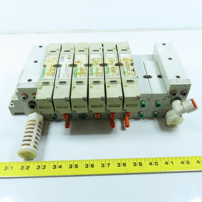 Numatics 006-157D Double Z Pneumatic 8 Valve Block Manifold W/ 6 Solenoids