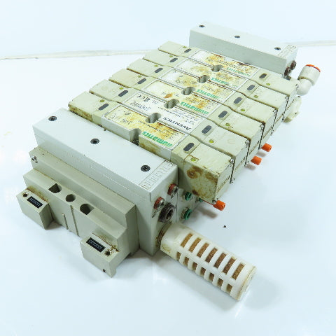 Numatics 006-157D Double Z Pneumatic 8 Valve Block Manifold W/ 6 Solenoids