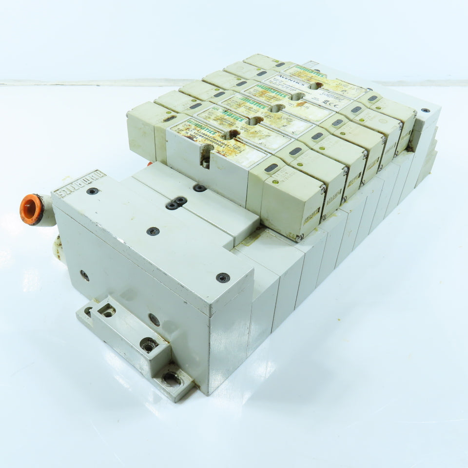 Numatics 006-157D Double Z Pneumatic 8 Valve Block Manifold W/ 6 Solenoids