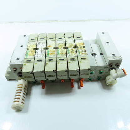 Numatics 006-157D Double Z Pneumatic 8 Valve Block Manifold W/ 6 Solenoids