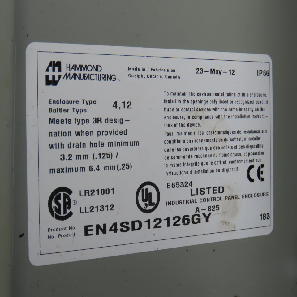 Hammond EN4SD12126GY 12" x 12" x 6" Wal Mount Electrical Enclosure W/Backplate