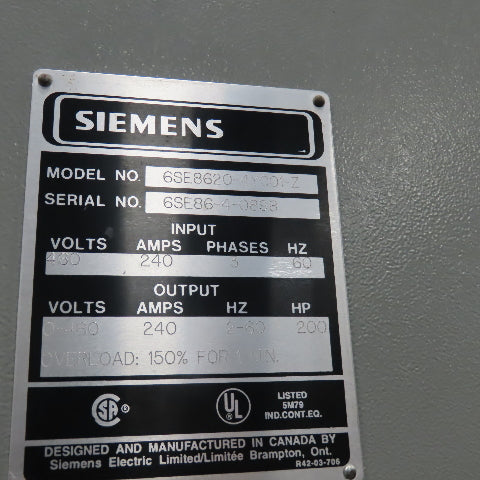 Siemens 25-250Hp Dynamometer Motor Torque Test Stand Transformer Controls
