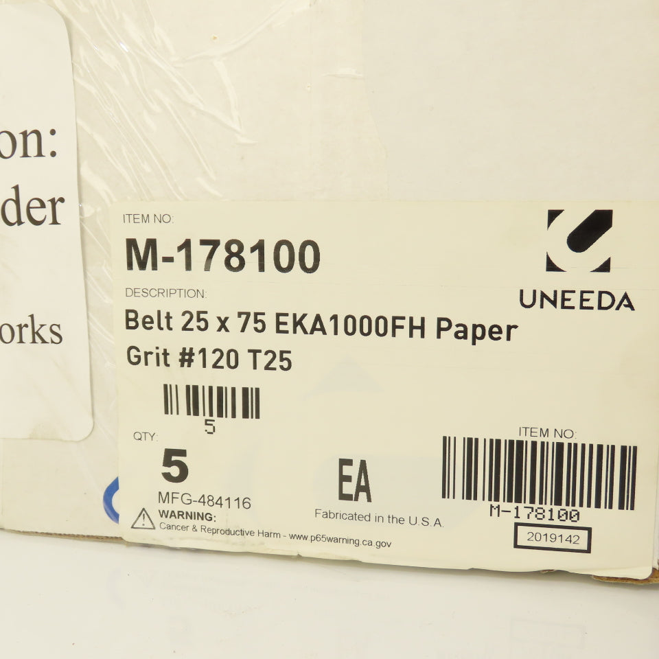 Uneeda M-178100 25" x 75" EKA1000FH Paper #120 Grit T25 Sanding Belts Lot Of 5