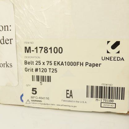 Uneeda M-178100 25" x 75" EKA1000FH Paper #120 Grit T25 Sanding Belts Lot Of 5