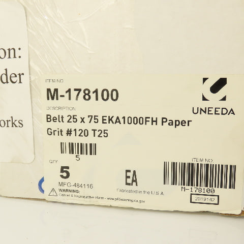 Uneeda M-178100 25" x 75" EKA1000FH Paper #120 Grit T25 Sanding Belts Lot Of 5