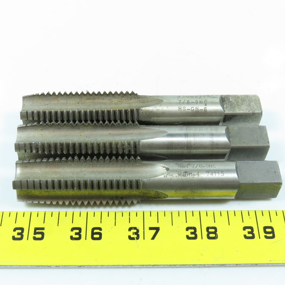 7/8"-9 NC Straight Flute Plug & Taper Tap 4F Lot of 3