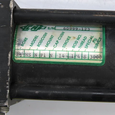 Cunningham HS Double Acting Hydraulic Cylinder 2.5"Bore 14"Stroke 1" Rod 3000PSI