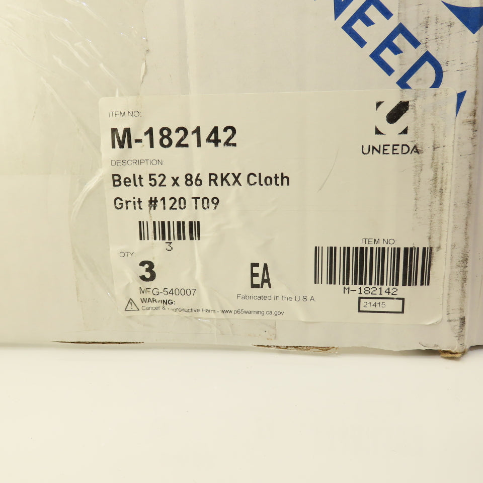Uneeda M-182142 52" x 86" RKX Cloth #120 Grit T09 Sanding Belts Lot Of 3
