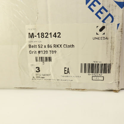 Uneeda M-182142 52" x 86" RKX Cloth #120 Grit T09 Sanding Belts Lot Of 3