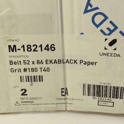 Uneeda M-182146 52" x 86" Ekablack Paper #180 Grit T40 Sanding Belts Lot Of 2