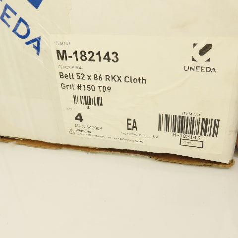 Uneeda M-182143 52" x 86" RKX Cloth#150 Grit T09 Sanding Belts Lot Of 4