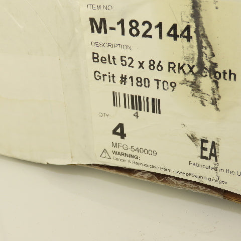 Uneeda M-182144 52" x 86" RKX Cloth #180 Grit T09 Sanding Belts Lot Of 4