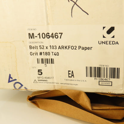Uneeda M-106467 52" x 103" ARKF02 180 Grit T40 Sanding Belts Lot Of 5