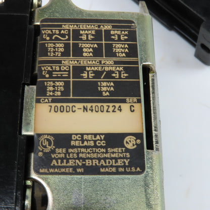 Allen Bradley 700DC-N400Z24 300V DC Relay 24VDC Coil 700-N5 Surge Suppressor