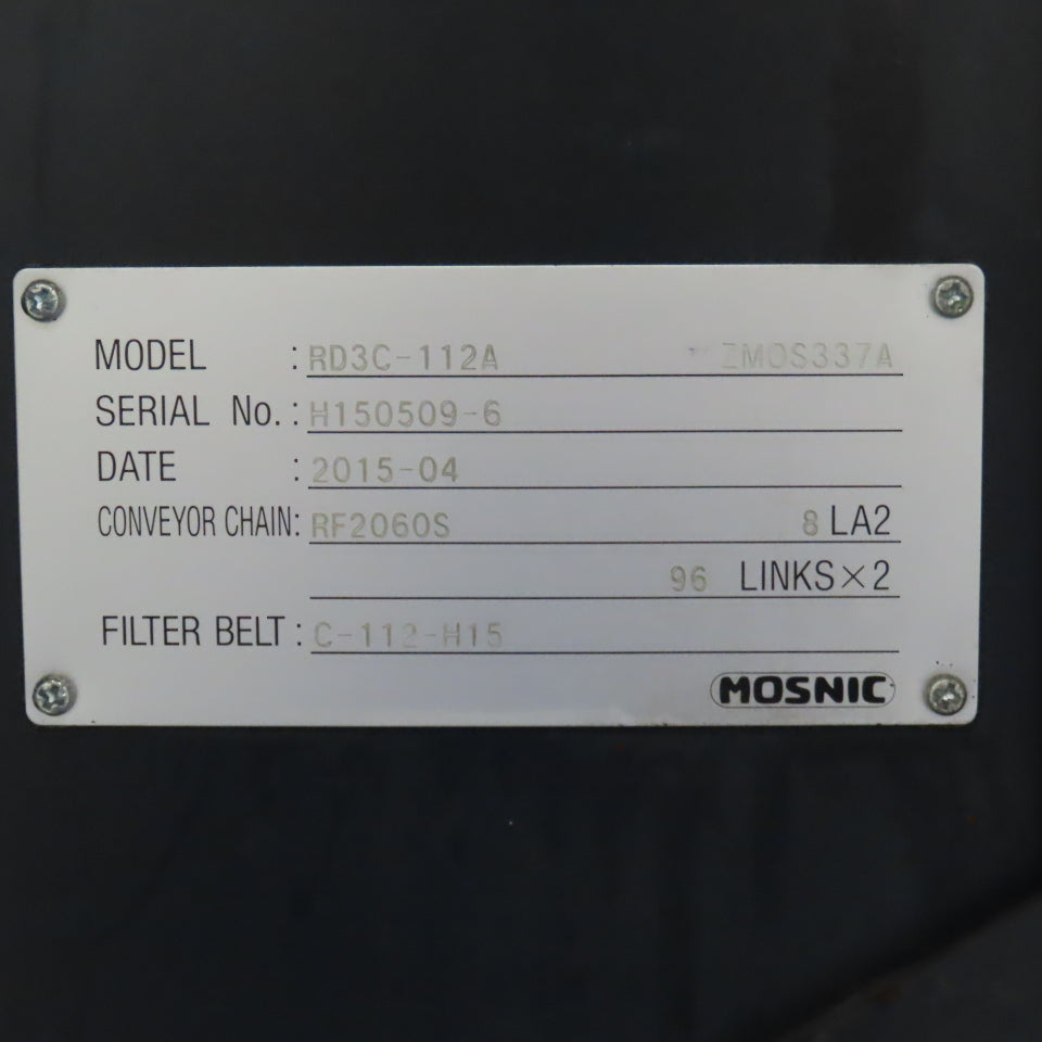 Mosnic RD3C-112A Incline Chip Conveyor Coolant Filtration 14"W 40" Discharge 3PH