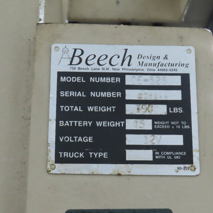 Beech CE-525 Big Joe Lift Truck 300Lb Cap. Manual Push W/62" Boom 80" Lift 12V