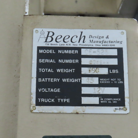 Beech CE-525 Big Joe Lift Truck 300Lb Cap. Manual Push W/62" Boom 80" Lift 12V