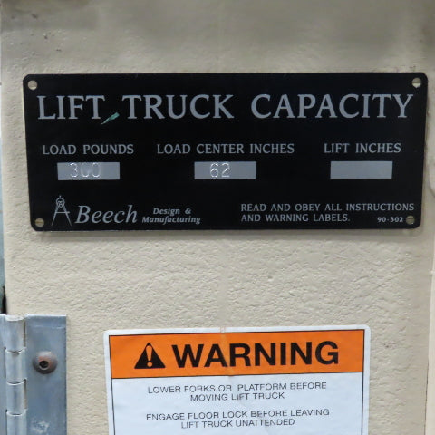 Beech CE-525 Big Joe Lift Truck 300Lb Cap. Manual Push W/62" Boom 80" Lift 12V