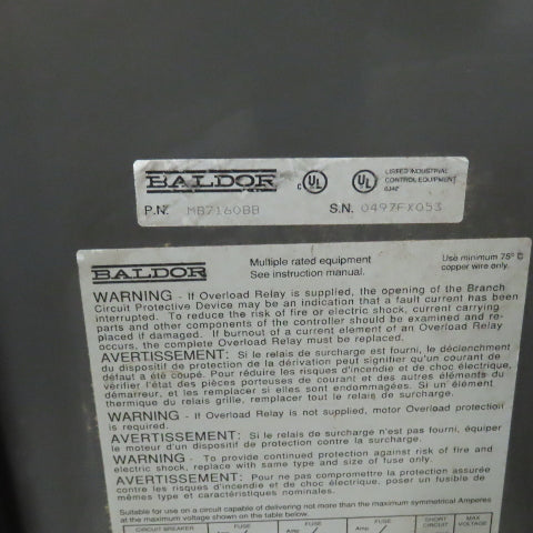 Baldor MB7160BB 160A Solid State Soft Starter 50/60/125HP 208-230/460V 3PH 60HZ