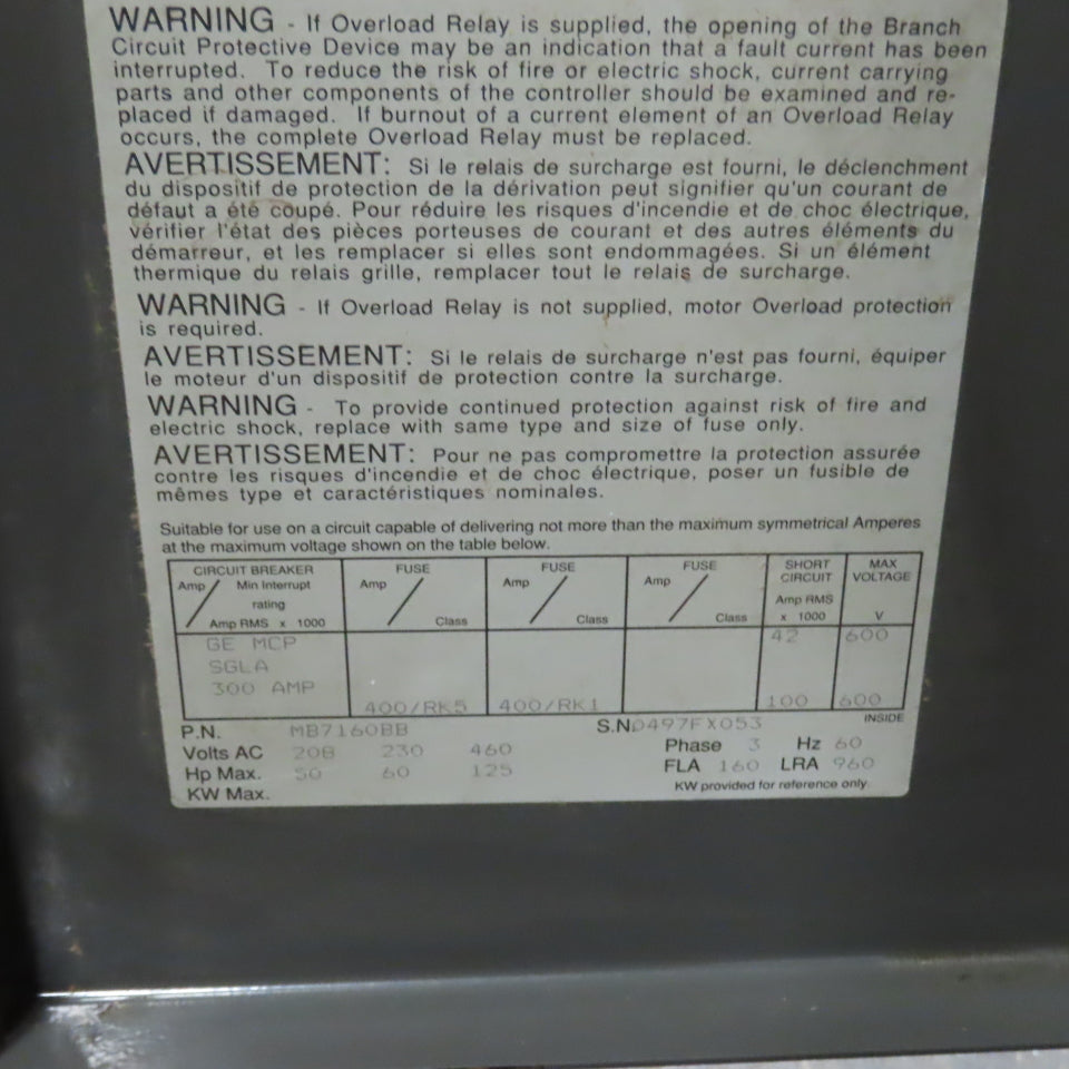 Baldor MB7160BB 160A Solid State Soft Starter 50/60/125HP 208-230/460V 3PH 60HZ