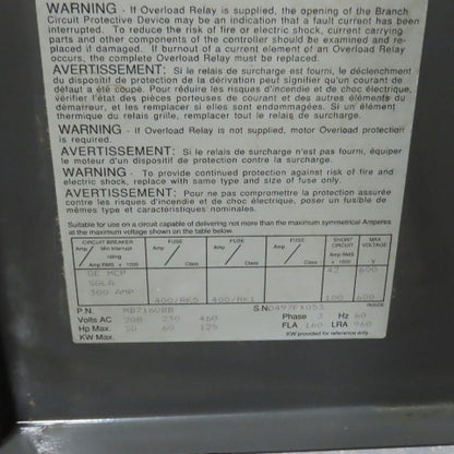 Baldor MB7160BB 160A Solid State Soft Starter 50/60/125HP 208-230/460V 3PH 60HZ