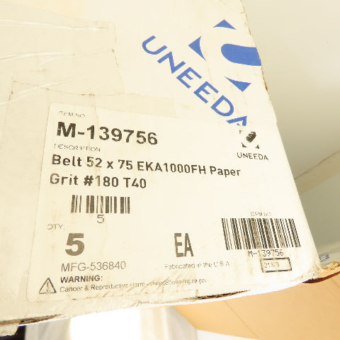 Uneeda M-139756 52" x 75" EKA 1000FH Paper #180 Grit T40 Sanding Belts Lot Of 4
