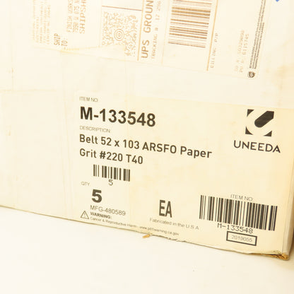 Uneeda M-133548 52" x 103" ARSF0 Paper #220 Grit T40 Sanding Belts Lot Of 5