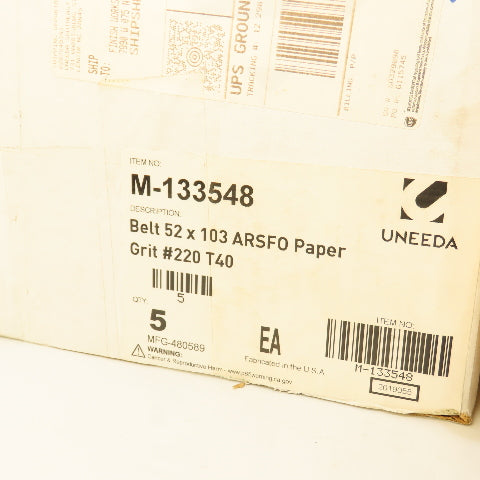 Uneeda M-133548 52" x 103" ARSF0 Paper #220 Grit T40 Sanding Belts Lot Of 5