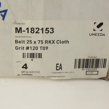 Uneeda M-182153 25" x 75" RKX Cloth #120 Grit T09 Sanding Belts Lot Of 4
