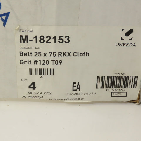 Uneeda M-182153 25" x 75" RKX Cloth #120 Grit T09 Sanding Belts Lot Of 4