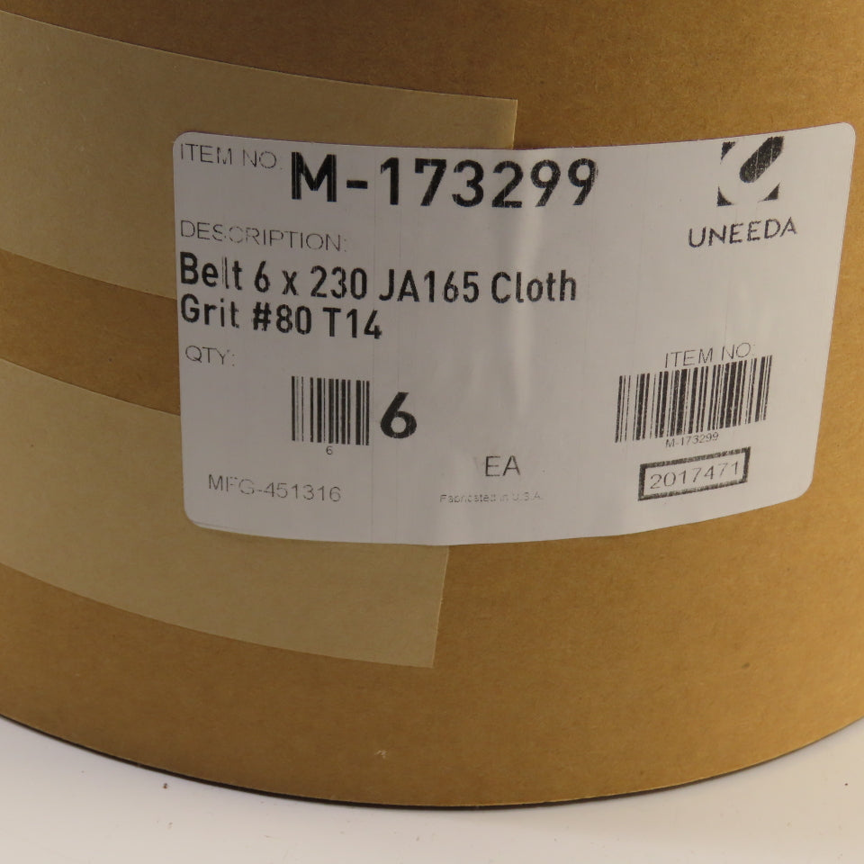 Uneeda M-173299 6" x 230" JA165 Cloth #80 Grit T14 Sanding Belts Lot Of 6