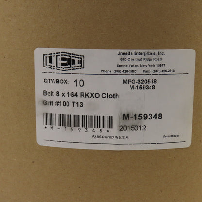 Uneeda M-159348 8" x 164" RKXO Cloth #100 Grit T13 Sanding Belts Lot Of 10