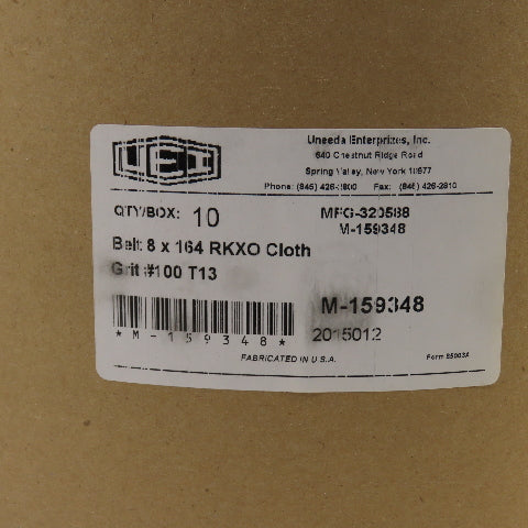 Uneeda M-159348 8" x 164" RKXO Cloth #100 Grit T13 Sanding Belts Lot Of 10