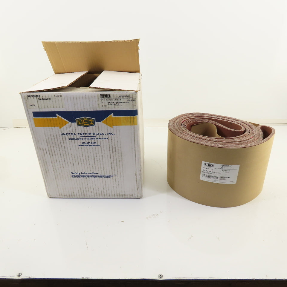 Uneeda M-159348 8" x 164" RKXO Cloth #100 Grit T13 Sanding Belts Lot Of 10
