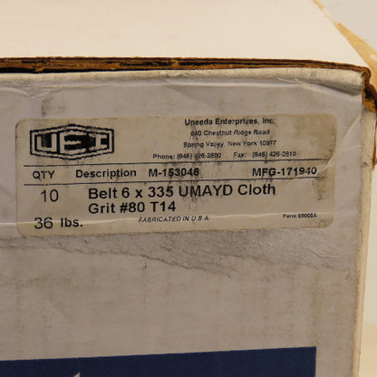 Uneeda M-153046 6" x 335" UMAYD Cloth #80 Grit T14 Sanding Belts Lot Of 10