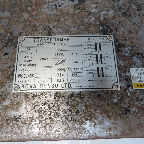 Kowa Denso Fanuc A80L-0001-0313 15kVA Power Transformer 380-415-460HV 200LV