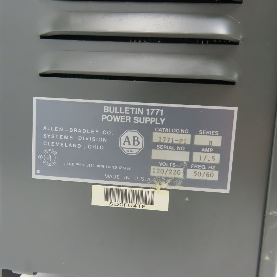 Allen Bradley 1771-P1 1771-A4B PLC/2 16 Card Slot Rack AC Output