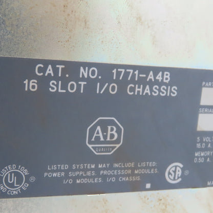 Allen Bradley 1771-P1 1771-A4B PLC/2 16 Card Slot Rack AC Output