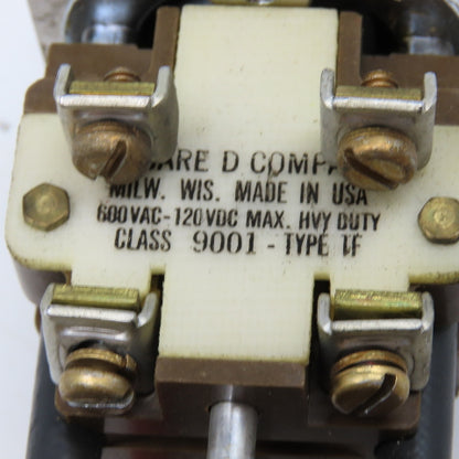 Square D Class 9001 Type TF 2 Position Selector Switch 600V AC 120V DC