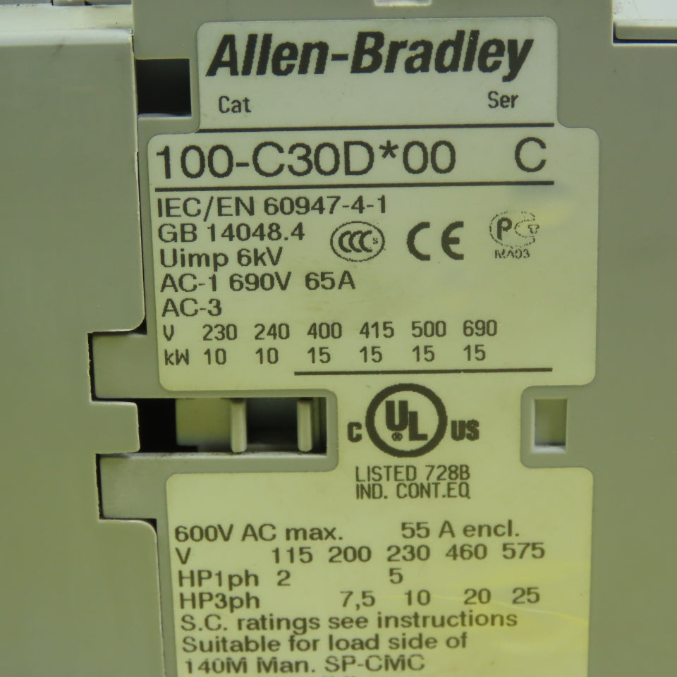Allen Bradley 100-C30D*00 Ser C 30A 3 Pole contactor W/24VDC Coil