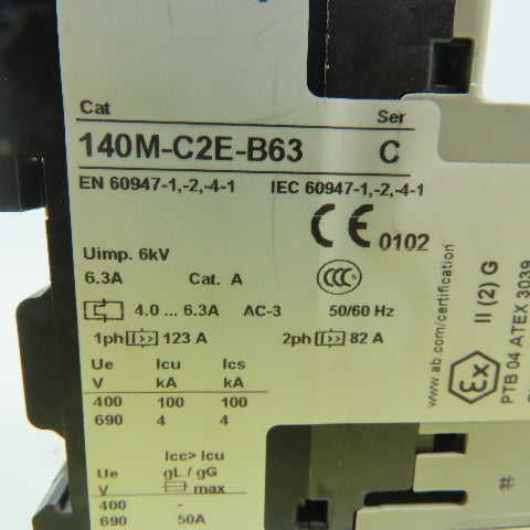 Allen Bradley 140M-C2E-63  Ser C Circuit Breaker 4-6.3A  3 Pole W/140M-C-AFA10