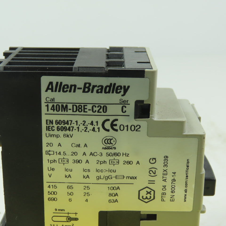 Allen Bradley 140M-D8E-C20  Ser C Circuit Breaker 14.5-20A 600V 3P W/40M-C-AFA10