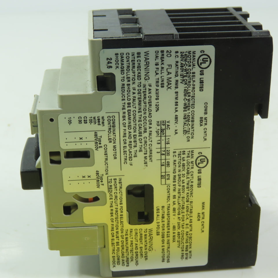 Allen Bradley 140M-D8E-C20  Ser C Circuit Breaker 14.5-20A 600V 3P W/40M-C-AFA10
