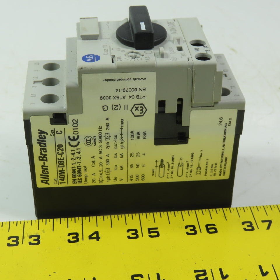 Allen Bradley 140M-D8E-C20  Ser C Circuit Breaker 14.5-20A 600V 3P W/40M-C-AFA10