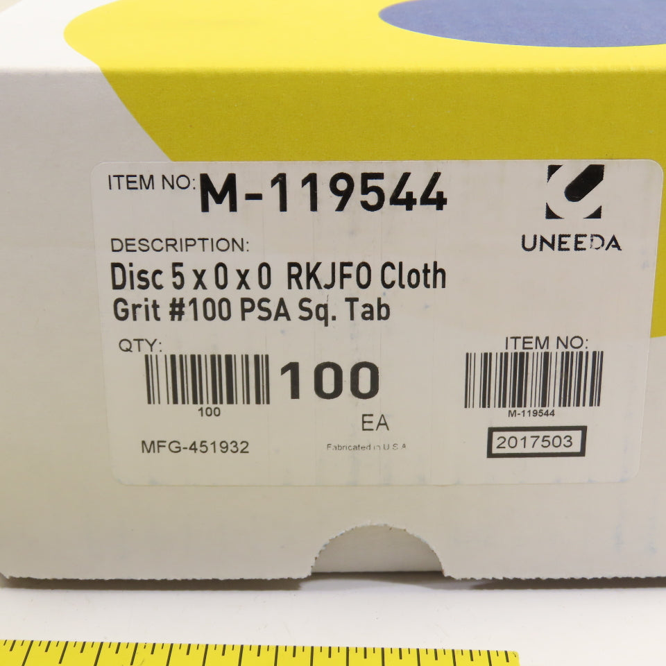 Uneeda M-119544 5" Diameter Sanding Disc RKJFO Cloth #100 Grit Sq. Tab Lot/800