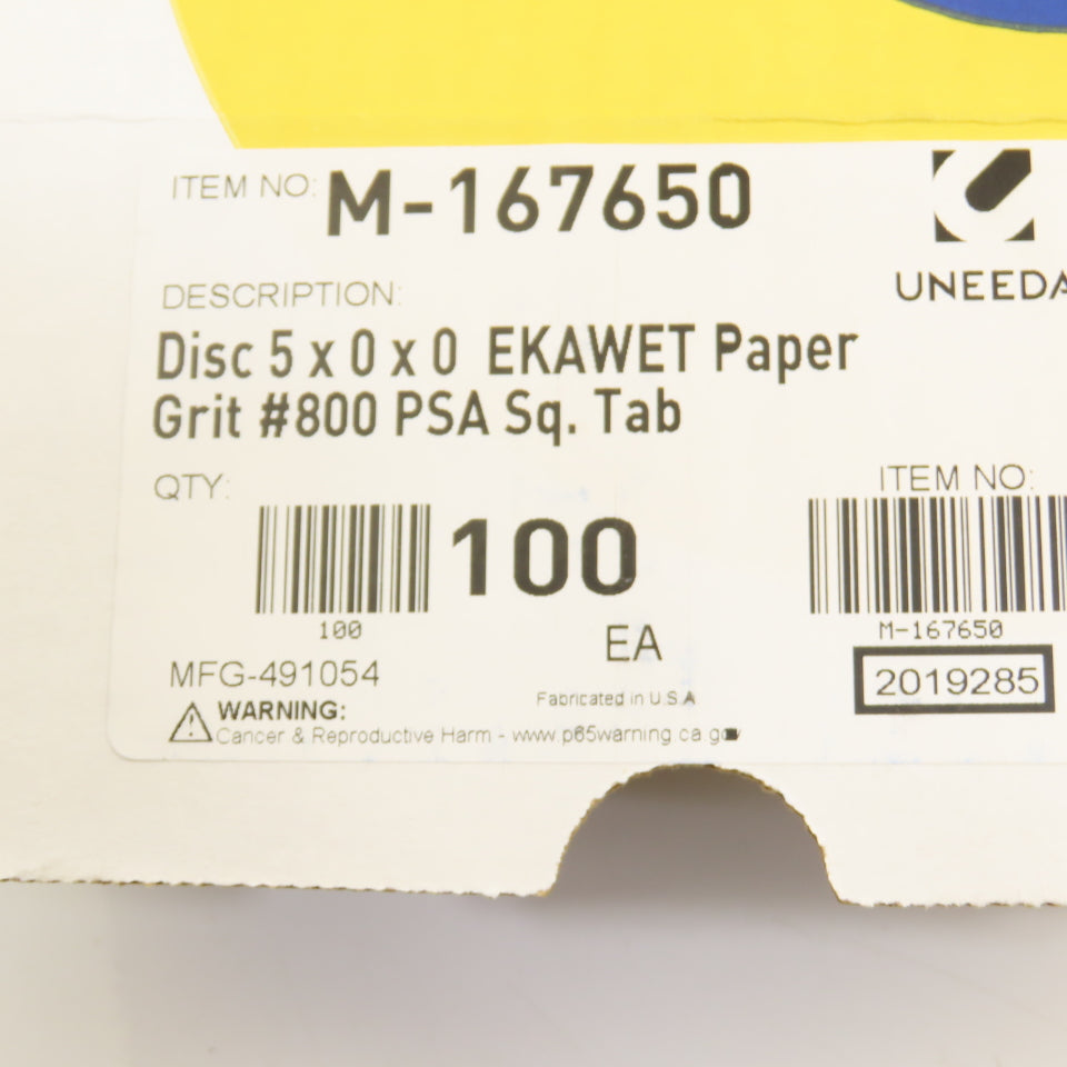 Uneeda M-167650 5" Diameter Sanding Disc EKAWET Paper #800 Grit Sq. Tab Lot/1000